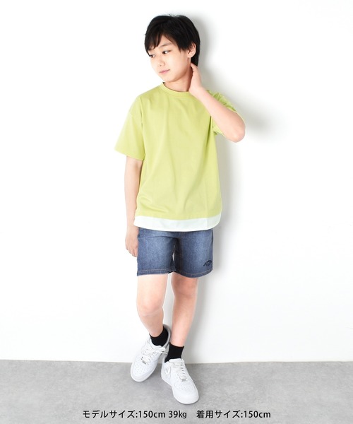 GLAZOS(グラソス)の「天竺・ドロップショルダーレイヤード半袖Tシャツ(Tシャツ/カットソー・キッズ・ライトグレー/ライム/ブルー/ブラック・170cm/130cm/150cm/140cm/160cm)」の13枚目の写真