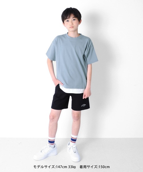 GLAZOS(グラソス)の「天竺・ドロップショルダーレイヤード半袖Tシャツ(Tシャツ/カットソー・キッズ・ライトグレー/ライム/ブルー/ブラック・170cm/130cm/150cm/140cm/160cm)」の9枚目の写真