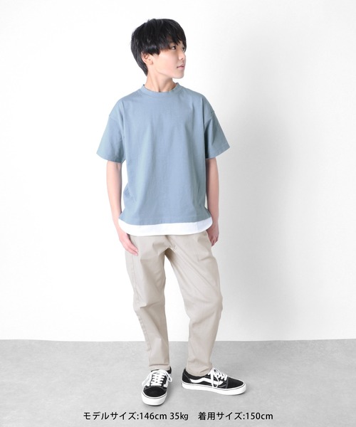 GLAZOS(グラソス)の「天竺・ドロップショルダーレイヤード半袖Tシャツ(Tシャツ/カットソー・キッズ・ライトグレー/ライム/ブルー/ブラック・170cm/130cm/150cm/140cm/160cm)」の10枚目の写真