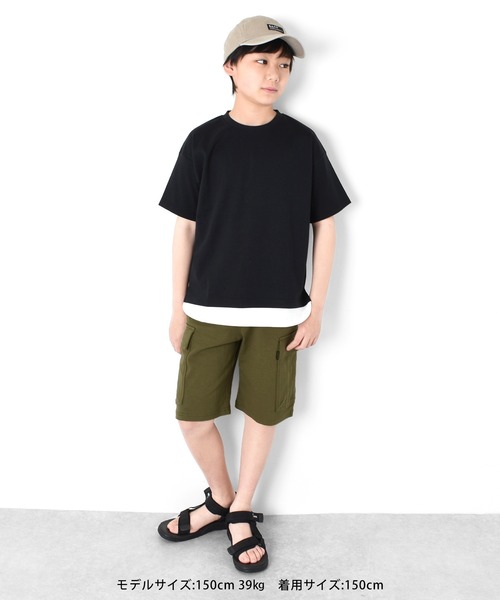 GLAZOS(グラソス)の「天竺・ドロップショルダーレイヤード半袖Tシャツ(Tシャツ/カットソー・キッズ・ライトグレー/ライム/ブルー/ブラック・170cm/130cm/150cm/140cm/160cm)」の11枚目の写真