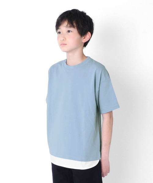 GLAZOS(グラソス)の「天竺・ドロップショルダーレイヤード半袖Tシャツ(Tシャツ/カットソー・キッズ・ライトグレー/ライム/ブルー/ブラック・170cm/130cm/150cm/140cm/160cm)」の14枚目の写真