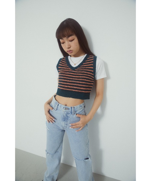 LAGUA GEM（ラグアジェム）の「V NECK KNIT VEST　Vネックニットベスト（ベスト・レディース・ブラック/パープル/グリーン・FREE）」の8枚目の写真