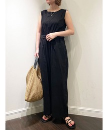 レーヨンリネンベルト付オールインワン