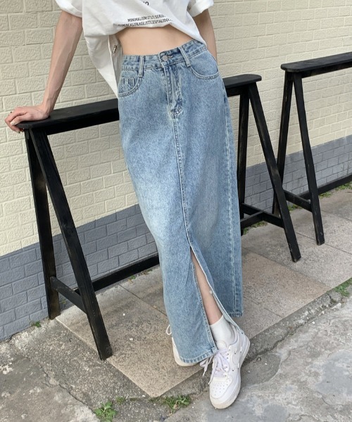 MANGROVE（マングローブ）の「フロントスリットIラインデニムスカート（デニムスカート・レディース・ブルー・MEDIUM/LARGE）」の3枚目の写真