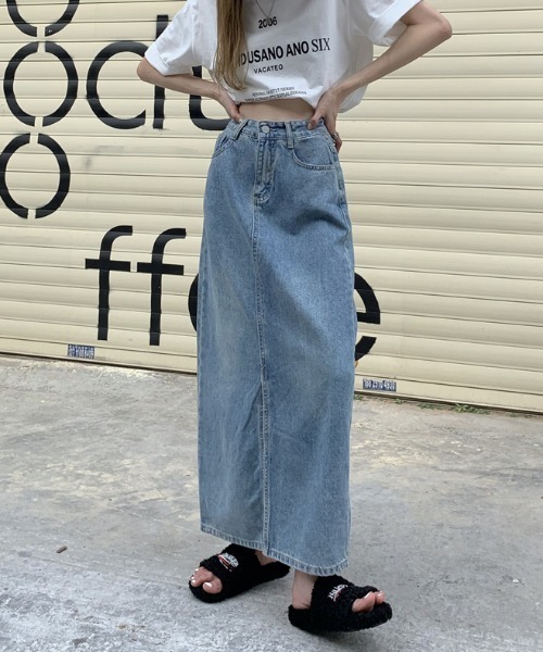 MANGROVE（マングローブ）の「フロントスリットIラインデニムスカート（デニムスカート・レディース・ブルー・MEDIUM/LARGE）」の6枚目の写真