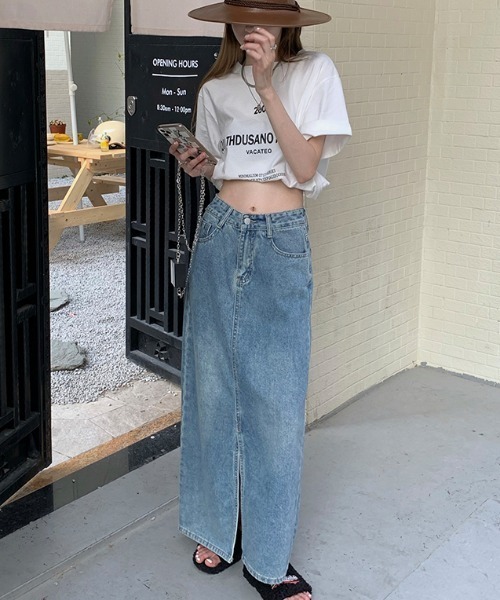 MANGROVE（マングローブ）の「フロントスリットIラインデニムスカート（デニムスカート・レディース・ブルー・MEDIUM/LARGE）」の7枚目の写真