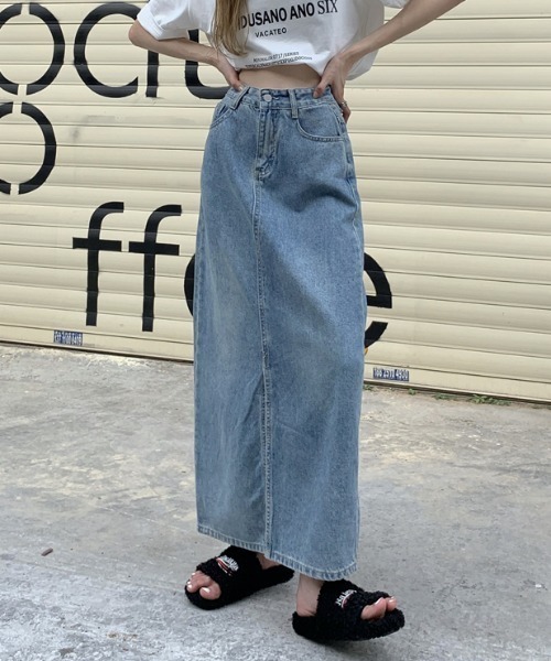 MANGROVE（マングローブ）の「フロントスリットIラインデニムスカート（デニムスカート・レディース・ブルー・MEDIUM/LARGE）」の9枚目の写真