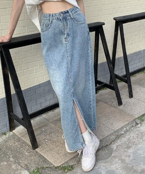 MANGROVE（マングローブ）の「フロントスリットIラインデニムスカート（デニムスカート・レディース・ブルー・MEDIUM/LARGE）」の10枚目の写真