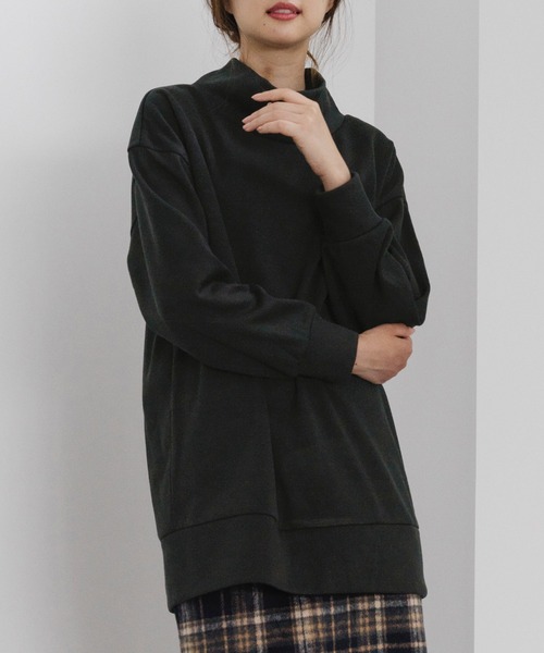 RANAN(ラナン)の「<アンチピリング>裏起毛ハイネックプルオーバー(Tシャツ/カットソー・レディース・サンドグレー/ベージュ/チャコール/ブラック・M/L/LL)」の2枚目の写真