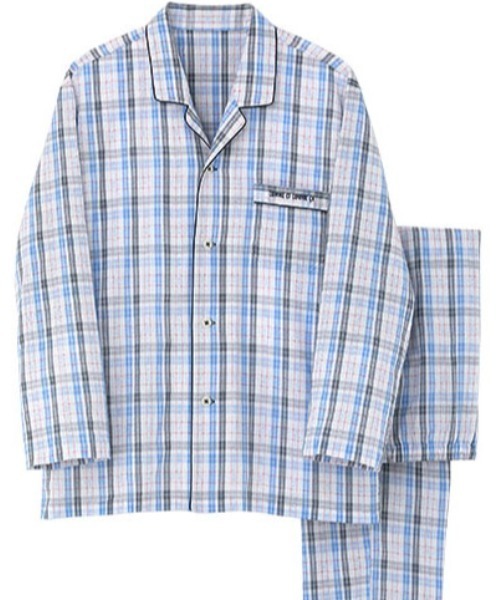 COMME CI COMME CA（コムシコムサ）の「COMME CI COMME CA/コムシコムサ　ルームウェア  綿100％ ファインクレープ　長袖長パンツ　セットアップ（ルームウェア/パジャマ・メンズ・グリーン/ブルー・LARGE/MEDIUM/X-LARGE）」の2枚目の写真