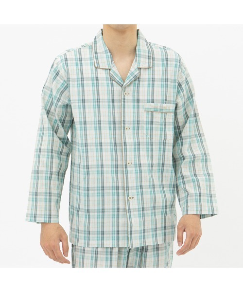 COMME CI COMME CA（コムシコムサ）の「COMME CI COMME CA/コムシコムサ　ルームウェア  綿100％ ファインクレープ　長袖長パンツ　セットアップ（ルームウェア/パジャマ・メンズ・グリーン/ブルー・LARGE/MEDIUM/X-LARGE）」の10枚目の写真