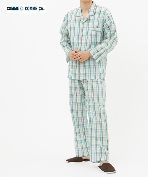 COMME CI COMME CA（コムシコムサ）の「COMME CI COMME CA/コムシコムサ　ルームウェア  綿100％ ファインクレープ　長袖長パンツ　セットアップ（ルームウェア/パジャマ・メンズ・グリーン/ブルー・LARGE/MEDIUM/X-LARGE）」の7枚目の写真