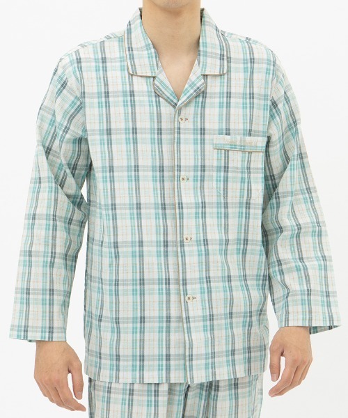 COMME CI COMME CA（コムシコムサ）の「COMME CI COMME CA/コムシコムサ　ルームウェア  綿100％ ファインクレープ　長袖長パンツ　セットアップ（ルームウェア/パジャマ・メンズ・グリーン/ブルー・LARGE/MEDIUM/X-LARGE）」の6枚目の写真