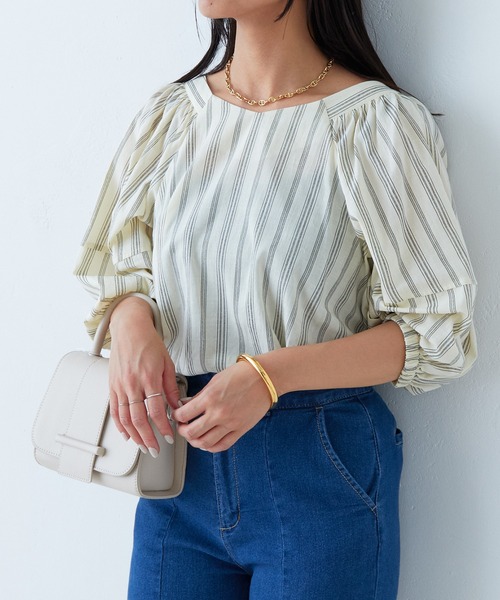 natural couture（ナチュラルクチュール）の「2022AWアイテム/WEB限定カラー有り/ランタンスリーブ2WAYブラウス（シャツ/ブラウス・レディース・オフホワイト/グリーン/モカ/その他1/その他2/ブラック・FREE）」の13枚目の写真