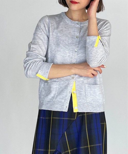 PICCIN（ピッチン）の「シェルボタンバイカラーカーディガン（カーディガン/ボレロ・レディース・ホワイト/ブラック/グレー/ブルー/サーモンピンク・M）」の3枚目の写真