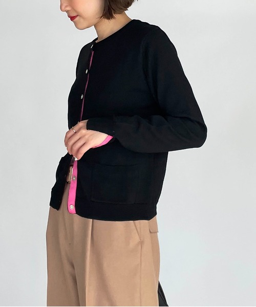 PICCIN（ピッチン）の「シェルボタンバイカラーカーディガン（カーディガン/ボレロ・レディース・ホワイト/ブラック/グレー/ブルー/サーモンピンク・M）」の19枚目の写真