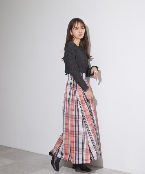 ADIRA（アディラ）の「メモリータフタチェックロングスカート（スカート・レディース・オレンジ/グリーン・MEDIUM）」の10枚目の写真