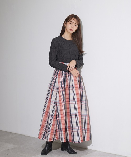 ADIRA（アディラ）の「メモリータフタチェックロングスカート（スカート・レディース・オレンジ/グリーン・MEDIUM）」の6枚目の写真