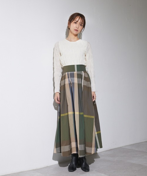 ADIRA（アディラ）の「メモリータフタチェックロングスカート（スカート・レディース・オレンジ/グリーン・MEDIUM）」の5枚目の写真