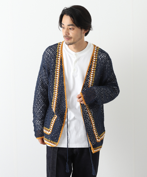JOURNAL STANDARD（ジャーナルスタンダード）の「クロシェ編み カーディガン（カーディガン/ボレロ・メンズ・アイボリー/マスタード/ブラック系その他/コバルトブルー・MEDIUM/LARGE）」の5枚目の写真