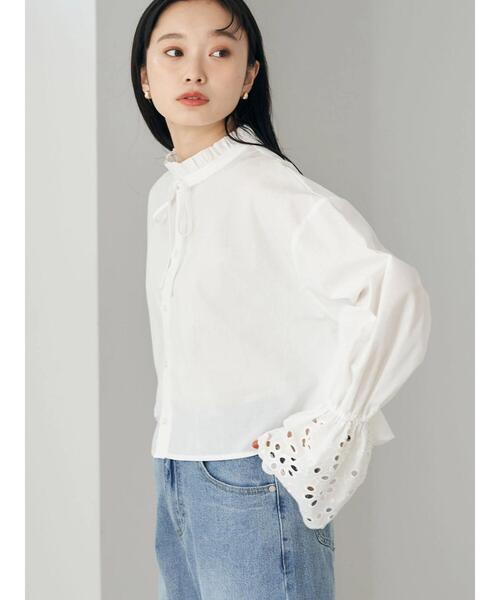 earth music&ecology（アースミュージックアンドエコロジー）の「袖レースショートシャツブラウス（シャツ/ブラウス・レディース・ブラック/ベージュ/オフホワイト・FREE）」の8枚目の写真