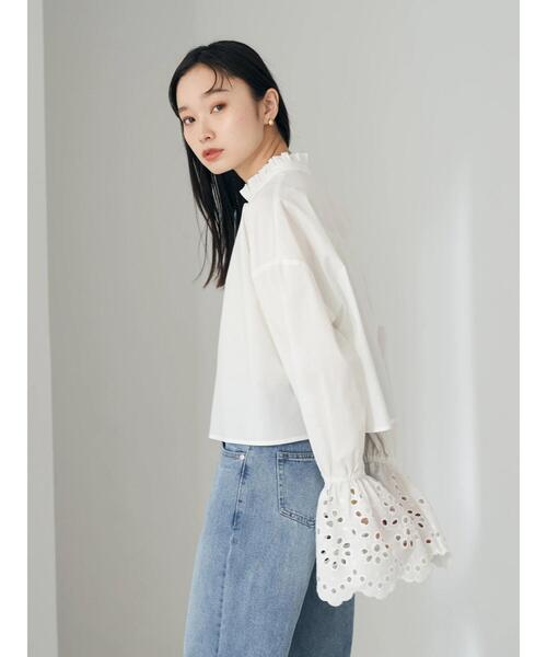 earth music&ecology（アースミュージックアンドエコロジー）の「袖レースショートシャツブラウス（シャツ/ブラウス・レディース・ブラック/ベージュ/オフホワイト・FREE）」の9枚目の写真