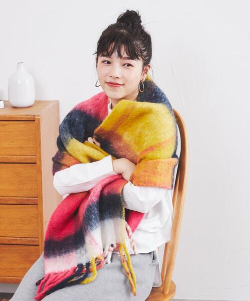 coen（コーエン）の「ボリュームチェックマフラー（マフラー・レディース・オレンジ/ピンク/ネイビー・FREE）」の4枚目の写真