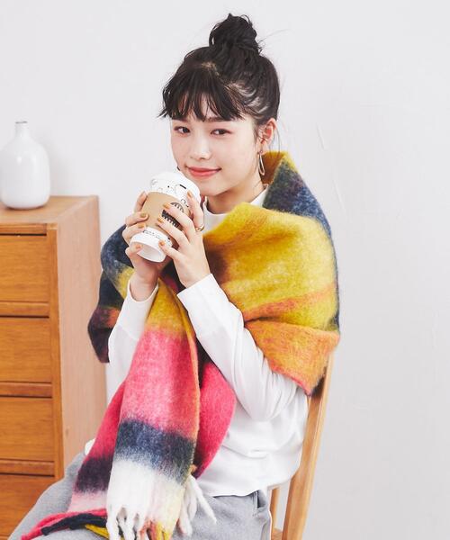 coen（コーエン）の「ボリュームチェックマフラー（マフラー・レディース・オレンジ/ピンク/ネイビー・FREE）」の6枚目の写真