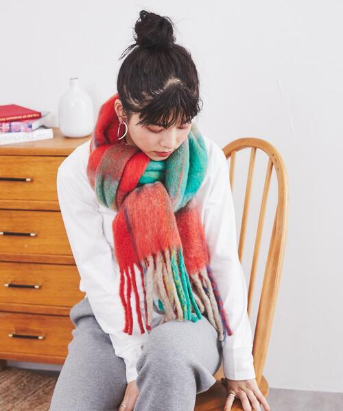 coen（コーエン）の「ボリュームチェックマフラー（マフラー・レディース・オレンジ/ピンク/ネイビー・FREE）」の7枚目の写真