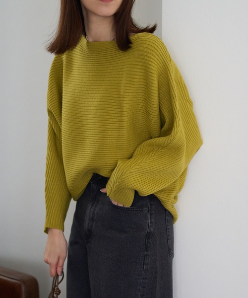 TRIANGLE PALETTE（トライアングルパレット）の「ボートネック ドルマン リブニットプルオーバー（ニット/セーター・レディース・ブラック/ベージュ/グリーン/アイボリー/グレー/ダークグレー/ワインレッド/ブラウン/ホワイト/ブルー/ライトグリーン系/ライトブルー/レッド・FREE）」の9枚目の写真