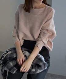 ボートネック ドルマン リブニットプルオーバー