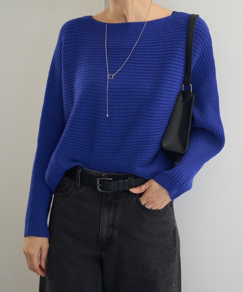 TRIANGLE PALETTE（トライアングルパレット）の「ボートネック ドルマン リブニットプルオーバー（ニット/セーター・レディース・ブラック/ベージュ/グリーン/アイボリー/グレー/ダークグレー/ワインレッド/ブラウン/ホワイト/ブルー/ライトグリーン系/ライトブルー/レッド・FREE）」の11枚目の写真