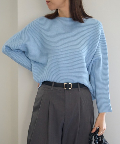 TRIANGLE PALETTE（トライアングルパレット）の「ボートネック ドルマン リブニットプルオーバー（ニット/セーター・レディース・ブラック/ベージュ/グリーン/アイボリー/グレー/ダークグレー/ワインレッド/ブラウン/ホワイト/ブルー/ライトグリーン系/ライトブルー/レッド・FREE）」の10枚目の写真