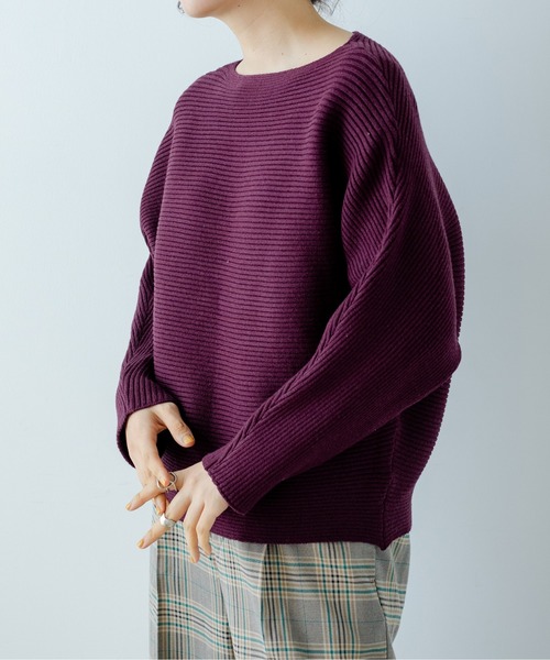 TRIANGLE PALETTE（トライアングルパレット）の「ボートネック ドルマン リブニットプルオーバー（ニット/セーター・レディース・ブラック/ベージュ/グリーン/アイボリー/グレー/ダークグレー/ワインレッド/ブラウン/ホワイト/ブルー/ライトグリーン系/ライトブルー/レッド・FREE）」の13枚目の写真