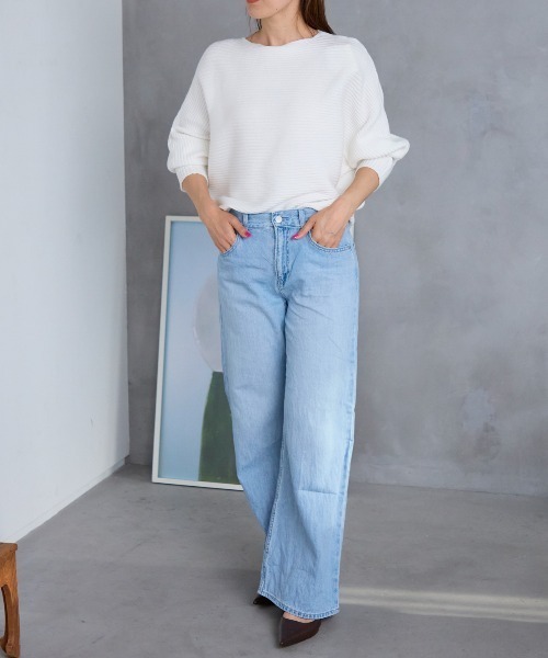 TRIANGLE PALETTE（トライアングルパレット）の「ボートネック ドルマン リブニットプルオーバー（ニット/セーター・レディース・ブラック/ベージュ/グリーン/アイボリー/グレー/ダークグレー/ワインレッド/ブラウン/ホワイト/ブルー/ライトグリーン系/ライトブルー/レッド・FREE）」の21枚目の写真