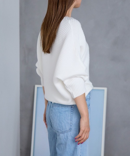TRIANGLE PALETTE（トライアングルパレット）の「ボートネック ドルマン リブニットプルオーバー（ニット/セーター・レディース・ブラック/ベージュ/グリーン/アイボリー/グレー/ダークグレー/ワインレッド/ブラウン/ホワイト/ブルー/ライトグリーン系/ライトブルー/レッド・FREE）」の19枚目の写真