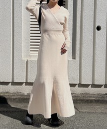 カシュクールロングマーメイドニットワンピース
