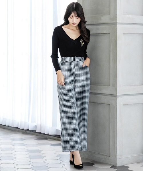 Julia Boutique(ジュリアブティック)の「千鳥格子柄ハイウエストストレートパンツ/22552(その他パンツ・レディース・ベージュ/ブラック・ONE)」の3枚目の写真