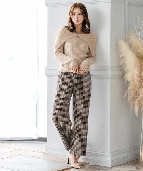 Julia Boutique(ジュリアブティック)の「千鳥格子柄ハイウエストストレートパンツ/22552(その他パンツ・レディース・ベージュ/ブラック・ONE)」の7枚目の写真