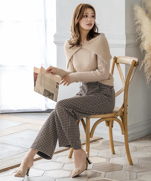 Julia Boutique(ジュリアブティック)の「千鳥格子柄ハイウエストストレートパンツ/22552(その他パンツ・レディース・ベージュ/ブラック・ONE)」の9枚目の写真