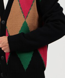 CABaN モヘヤ　アーガイル Vネックカーディガン　ブラック　黒　M CABaN クロスタイルジャカード Vネックカーディガン