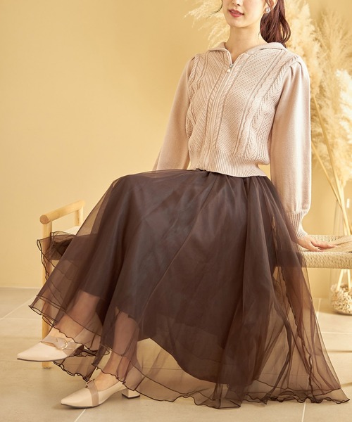 tocco closet（トッコ　クローゼット）の「パールファスナーケーブル編みニットパーカー（パーカー・レディース・モカ/ピンクベージュ/オフホワイト・M）」の13枚目の写真