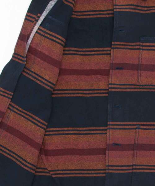 HOUSTON（ヒューストン）の「HOUSTON/ヒューストン　UK BORDER VIYELLA COVERALL（カバーオール・メンズ・ネイビー/ナチュラル・MEDIUM/LARGE/X-LARGE）」の6枚目の写真