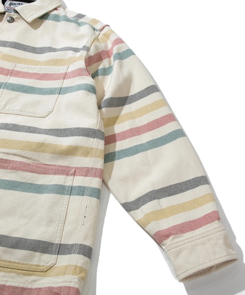 HOUSTON（ヒューストン）の「HOUSTON/ヒューストン　UK BORDER VIYELLA COVERALL（カバーオール・メンズ・ネイビー/ナチュラル・MEDIUM/LARGE/X-LARGE）」の5枚目の写真