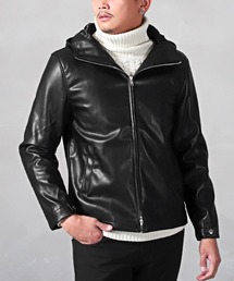 PUフード付きライダースジャケット