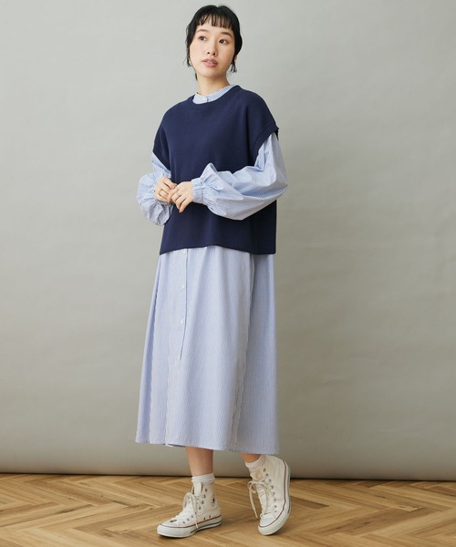 CRAFT STANDARD BOUTIQUE（クラフトスタンダードブティック）の「SET ニットベスト+シャツワンピース（ワンピース・レディース・ベージュ/ネイビー/ブラック・FREE）」の3枚目の写真