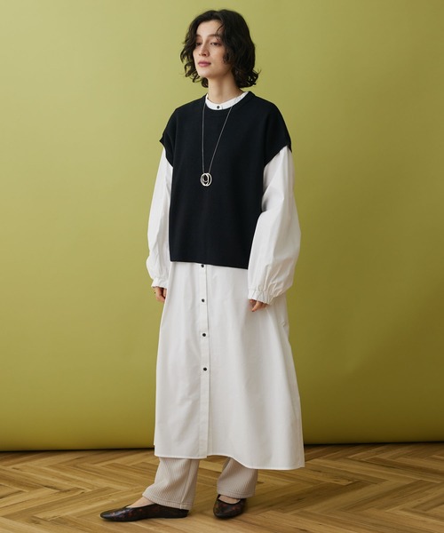 CRAFT STANDARD BOUTIQUE（クラフトスタンダードブティック）の「SET ニットベスト+シャツワンピース（ワンピース・レディース・ベージュ/ネイビー/ブラック・FREE）」の4枚目の写真