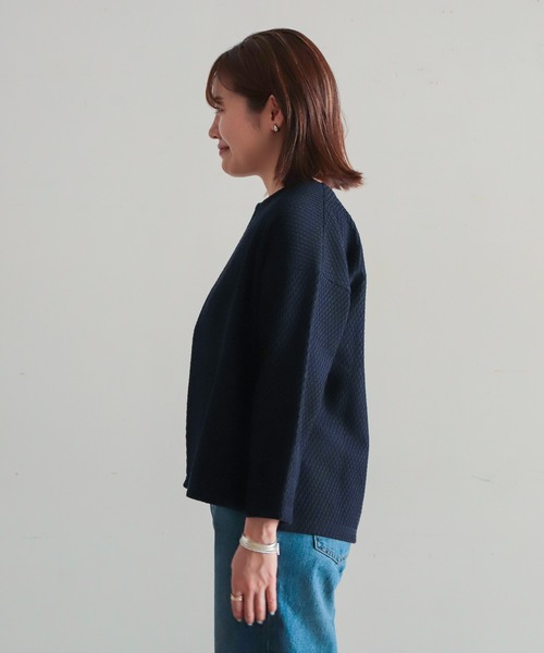 NOMBRE IMPAIR(ノンブルアンペール)の「TC変わり編み ワイドカーデ(カーディガン/ボレロ・レディース・ネイビー×ホワイト/ネイビー・FREE)」の12枚目の写真