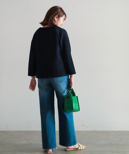 NOMBRE IMPAIR(ノンブルアンペール)の「TC変わり編み ワイドカーデ(カーディガン/ボレロ・レディース・ネイビー×ホワイト/ネイビー・FREE)」の8枚目の写真