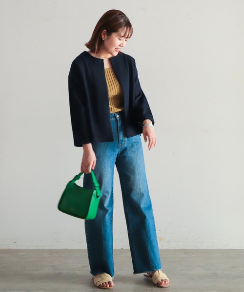 NOMBRE IMPAIR(ノンブルアンペール)の「TC変わり編み ワイドカーデ(カーディガン/ボレロ・レディース・ネイビー×ホワイト/ネイビー・FREE)」の9枚目の写真